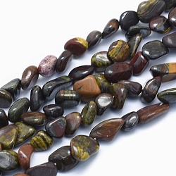 Natürlichen Tigerauge Perlen Stränge, getrommelt Stein, Nuggets, 8~14x6~10x4~10 mm, Bohrung: 0.8 mm, ca. 40~43 Stk. / Strang, 15.3~15.7 Zoll (39~40 cm)