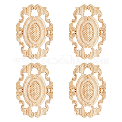 Gummi Holz geschnitzte Onlay-Applikation, Mittelblume lange Applikation, für Türschrank Bett unbemaltes Dekor im europäischen Stil, blanchierte Mandel, 210x141x10 mm