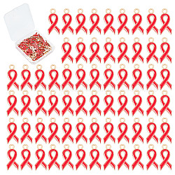 Sunnyclue 1 caja 80 uds aleación esmalte cinta de concienciación del cáncer de mama colgantes para pulsera, collar, pendiente, fabricación de joyas, rojo