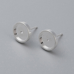 304 Stainless Steel Stud Earring Findings, Flat Round, Silver, Tray: 8mm, 13x10x2mm, Pin: 0.8mm