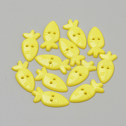 2-Agujero botones acrílicos, zanahoria, amarillo, 25x12x2.5mm, agujero: 1.5~2 mm