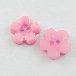 Boutons acryliques, 2-trou, teinte, fleur, perle rose, 15x15x3mm, Trou: 2mm