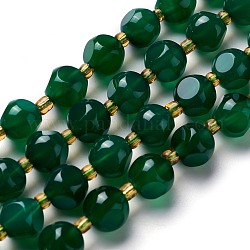Naturale agata verde fili di perline, con perline semi, tinti e riscaldato, dadi celesti a sei facce, 8.5~10x9~10x9~10mm, Foro: 0.5 mm, circa 34pcs/filo, 15.94'' (40.5 cm)