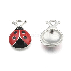 Alloy Enamel Pendants, Ladybug, Lead Free and Cadmium Free, Red and Black, Platinum, about 17.5mm long, 12.5mm wide, 4mm thick, hole:2mm