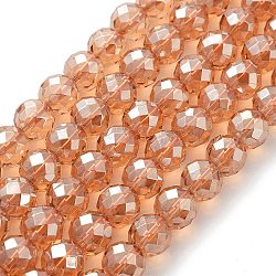 Гальванические нити синтетических кристаллов кварца, граненые, круглые, покрытием из розового золота, 6 мм, отверстие : 1 мм, около 63 шт / нитка, 15.16''~15.28'' (38.5~38.8 см)