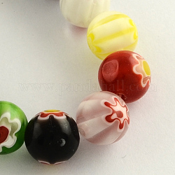 Main ronde perles de verre de millefiori brins, couleur mixte, 8mm, Trou: 1mm, Environ 48 pcs/chapelet, 14.5 pouce