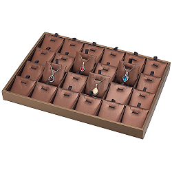 Bandejas de exhibición colgantes rectangulares de cuero de imitación de 24 ranura, soporte organizador de joyas para almacenamiento de colgantes, coco marrón, 24.3x35.3x3.1 cm