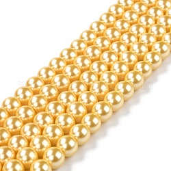 Eco-Friendly Grade A Glass Pearl Beads, Pearlized, Round, Moccasin, 8mm, Hole: 1.2~1.5mm, about 52pcs/Strand, 16''(40.64cm)