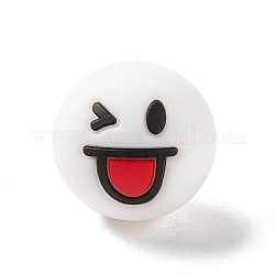 Silicone Beads, Baby Chewing Beads For Teethers, Round with Smiling Face, White, 15.5mm, Hole: 2mm