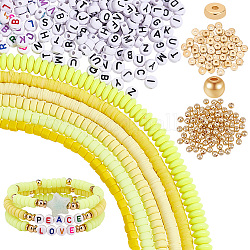 Pandahall elite diy buchstabe perlen schmuck machen finding kit, einschließlich Heishi aus Fimo, runden Plastikwürfeln und Acrylwürfeln und flachen runden Perlen, Gelb, 1537~1702 Stück / Karton