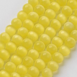 Perles d'oeil de chat, ronde, jaune, 8mm, Trou: 1mm, environ 15.5 pouce / brin, Environ 49 pcs/chapelet