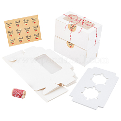 Nbeadsケーキパッキングセット  クラフト紙ケーキボックス＆シールステッカー＆コットンコードありがとうございます  長方形  ホワイト  箱：15.9x9x7.6センチメートル
