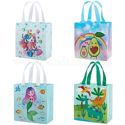 GORGECRAFT 8Pcs Non-Woven Reusable Tote Bags 4 Styles Cartoon Gift Bags Avocado Mermaid Pattern Bulk Reusable Folding Tote Bags with Handles for Candy Goodie Bags Party Favors, 21×23cm
