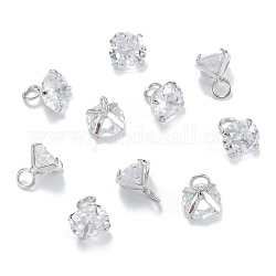 Медные прозрачные кубические циркониевые подвески, долговечный, алмаз, платина, 7x6x6 мм, отверстие : 2 мм