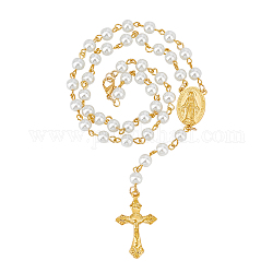 Nbeads 6 pezzo di collana rosario con perle di vetro, Collana con rosario di preghiera in perline di metallo bianco perlato con pendente in lega in stile tibetano e croce per decorazione regalo da donna