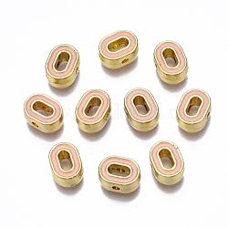Rack Plating Alloy Enamel Beads, Cadmium Free & Nickel Free & Lead Free, Light Gold, Dark Salmon, Letter.O, O: 10x7.5x4.5mm, Hole: 1.6mm