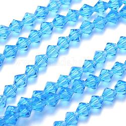 Imitazione sfaccettato cristallo austriaco fili di perle, grado aaa, bicono, cielo blu, 10x10mm, Foro: 0.9~1 mm, circa 40pcs/filo, 15.7 pollice