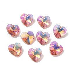 Encantos de vidrio electrochapado, color de ab chapado, corazón facetado, violeta, 14x14x7mm, agujero: 1.6 mm