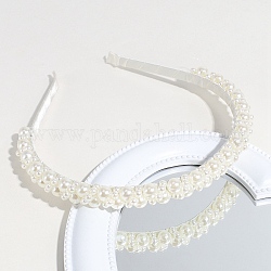 ソリッドカラーのプラスチック模造パールヘアバンド  女性の女の子のためのヘアアクセサリー  ホワイト  150x135mm