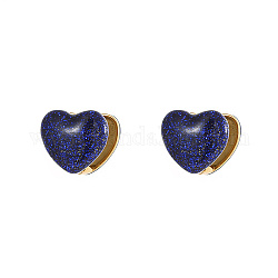 Pendientes de aro de acero inoxidable dorados con forma de corazón 304, con esmalte, azul oscuro, 14.3x16.3mm