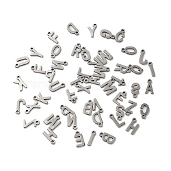 304 Stainless Steel Charms, Laser Cut, Random Letter A~Z Charm, Stainless Steel Color, 8~8.5x2~6.5x1mm, Hole: 1.2mm