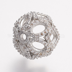 Bead in ottone con pavé di zirconi cubici, 5 -petal, platino, 14x6mm