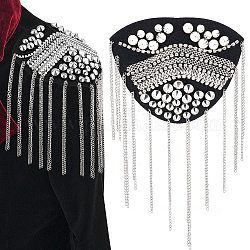 Épaulettes à pampilles en fer à la mode, coudre sur l'insigne d'épaule de rivet, avec strass cristal, platine, 196x115x7.7mm
