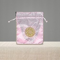 Sacs de bénédiction de cadeau de cordon de brocart de style chinois, pochettes de rangement de bijoux pour l'emballage de bonbons de noce, rectangle avec motif de fleurs, perle rose, 18x15 cm