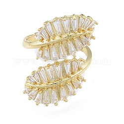 Clear Cubic Zirconia Leaf Open Cuff Ring, Brass Chunky Thick Ring for Women, Real 18K Gold Plated, US Size 6(16.5mm)