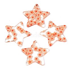 Pendenti trasparenti in acetato di cellulosa (resina), stampato, stella con fiore, modello di fiore, 37x39x2.5mm, Foro: 1.4 mm