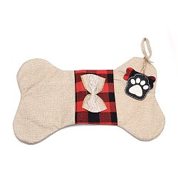Chaussettes en tissu en forme d'os, sacs-cadeaux à carreaux pour animaux de compagnie, décoration de fête de noël, tan, 42x26.5x0.6 cm