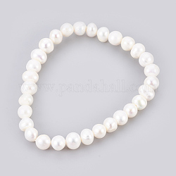 Grade eine Perle Stretch-Armbänder, poliert, Kartoffel, weiß, 2-1/8 Zoll (5.5 cm)