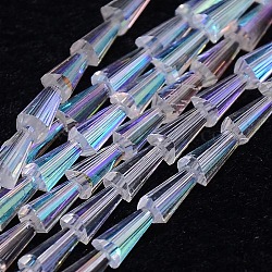 Abalorios de vidrio electroplate hebras, color de ab, facetados, cono, claro ab, 7.5x4mm, agujero: 1 mm, aproximamente 71 pcs / cadena, 20.4 pulgada