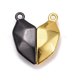 Colgantes divididos en forma de corazón de aleación pintados con aerosol, con magnética, para pareja collares pulseras fabricación de joyas regalos, dorado, negro, 19.5x17x5mm, agujero: 1.6 mm