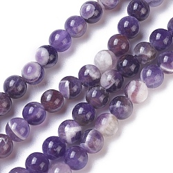 Brins de perles d'améthyste à chevrons naturels, ronde, 6mm, Trou: 1.2mm, Environ 68 pcs/chapelet, 15.35 pouce (39 cm)