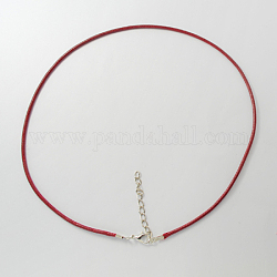 Corde di collana di cordone cerato, con chiusure per aragosta in lega di zinco color platino e catene in ferro, rosso scuro, circa 18.1 pollice di lunghezza, 2mm di diametro