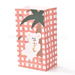 Прямоугольник с рисунком медведя бумажные мешочки для конфет, без ручки, с наклейкой, для подарочных пакетов и пакетов для пищевых продуктов, salmon, 27x15x9.7 см, 6 шт / пакет
