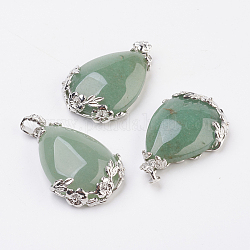 Valentine Gifts Idea for Guys Natural Green AventurineGreen Aventurine Pendants, with Brass Findings, Drop, Platinum, 38~41x26x8mm, Hole: 5x4mm