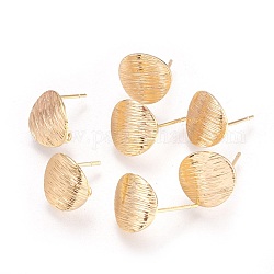 Drawbench Brass Stud Earring Findings, with Loop, Flat Round, Nickel Free, Real 18K Gold Plated, 12x1mm, Hole: 2mm, Pin: 0.5mm