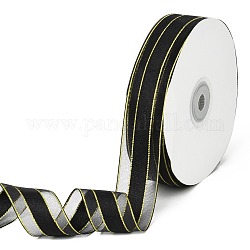 Einfarbige Organzabänder, goldenes verdrahtetes Randband, für Partydekoration, Geschenkverpackung, Schwarz, 1