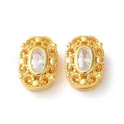 Perles ovales 925 en argent sterling évidées, avec zircons, Plaqué longue durée, avec tampon s925, or, 8.5x6x3mm, Trou: 4.5x0.5mm