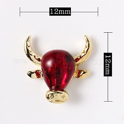 Glass Cabochons, Nail Art Decoration Accessories, with Light Gold Plated Alloy Findings, Cow, Dark Red, 12.5x12.5x5mm