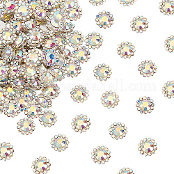 Olycraft Glass Rhinestone Cabochons, with Silver Color Plated Brass Findings, Flower, Clear AB, 12x5.5mm, 240pcs/box
