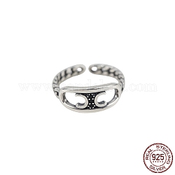 925 кольцо на палец из стерлингового серебра из Таиланда, открытые манжеты, с кубического циркония, овальный с луной, чёрные, античное серебро