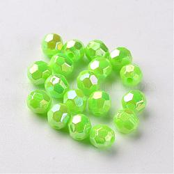 Perles rondes en acrylique poly styrène écologique plaqué couleur ab, facette, pelouse verte, 6mm, Trou: 1mm, environ 5000 pcs/500 g