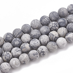 Carte naturelle pierre / pierre picasso / perles jaspe picasso, mat, ronde, 8mm, Trou: 1mm, Environ 47 pcs/chapelet, 15.5 pouce