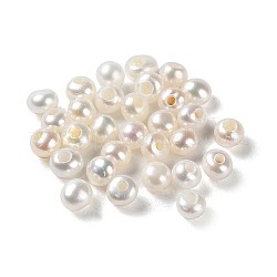 Perle coltivate d'acqua dolce perla naturale, foro mezzo forato, tondo, bianco floreale, 2~2.5x1.5~2mm, Foro: 0.7 mm