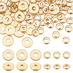 Ahadermaker 100pcs 2 perles en laiton de style, Plaqué longue durée, Plat rond / disque, perles heishi, véritable 18k plaqué or, 4~6x1.5mm, Trou: 1.6~1.8mm, 50 pièces / style