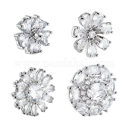 NBEADS 4 Pcs 4 Styles Flower Zircon Sliver Rhinestone Buttons, Brass Micro Pave Clear Cubic Zirconia Shank Buttons for Crafts Wedding Party Sew on Clothing DIY Home Decor Jewelry Making