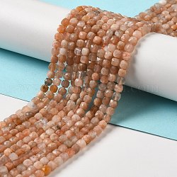 Brins de perles naturelles multi-pierre de lune, facette, cube, 4x4x4mm, Trou: 0.7mm, Environ 91 pcs/chapelet, 15.35'' (39 cm)